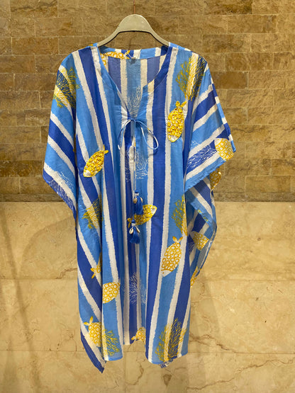 Stripes Patterned Cotton Short Kaftan