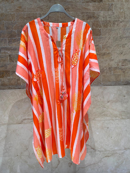 Stripes Patterned Cotton Short Kaftan