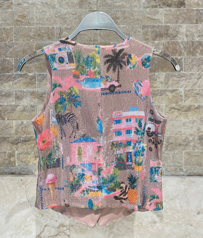 California Print Sequins Vest 33564