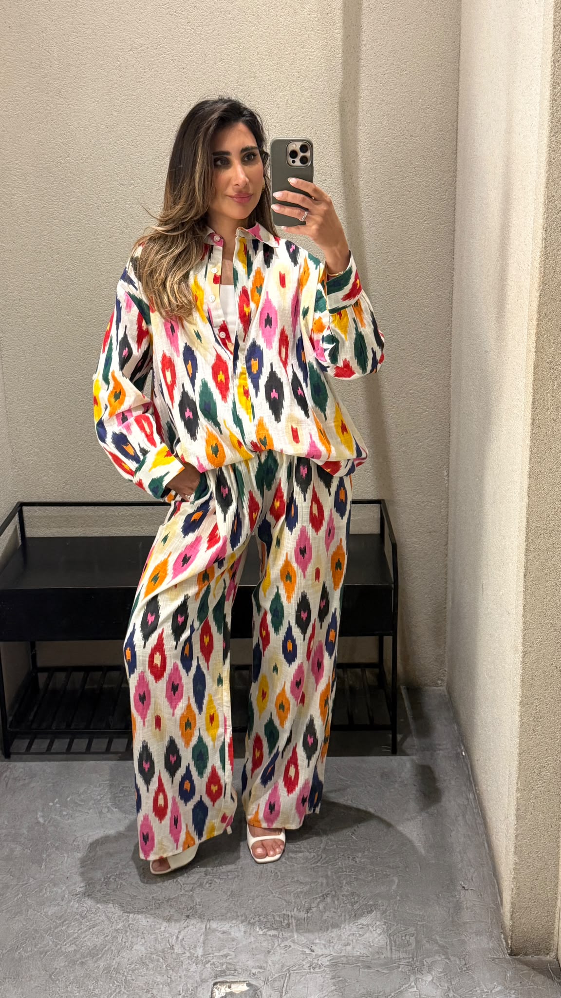 Naiara Sets Oversized Ikat Print Linen Shirt and Pants