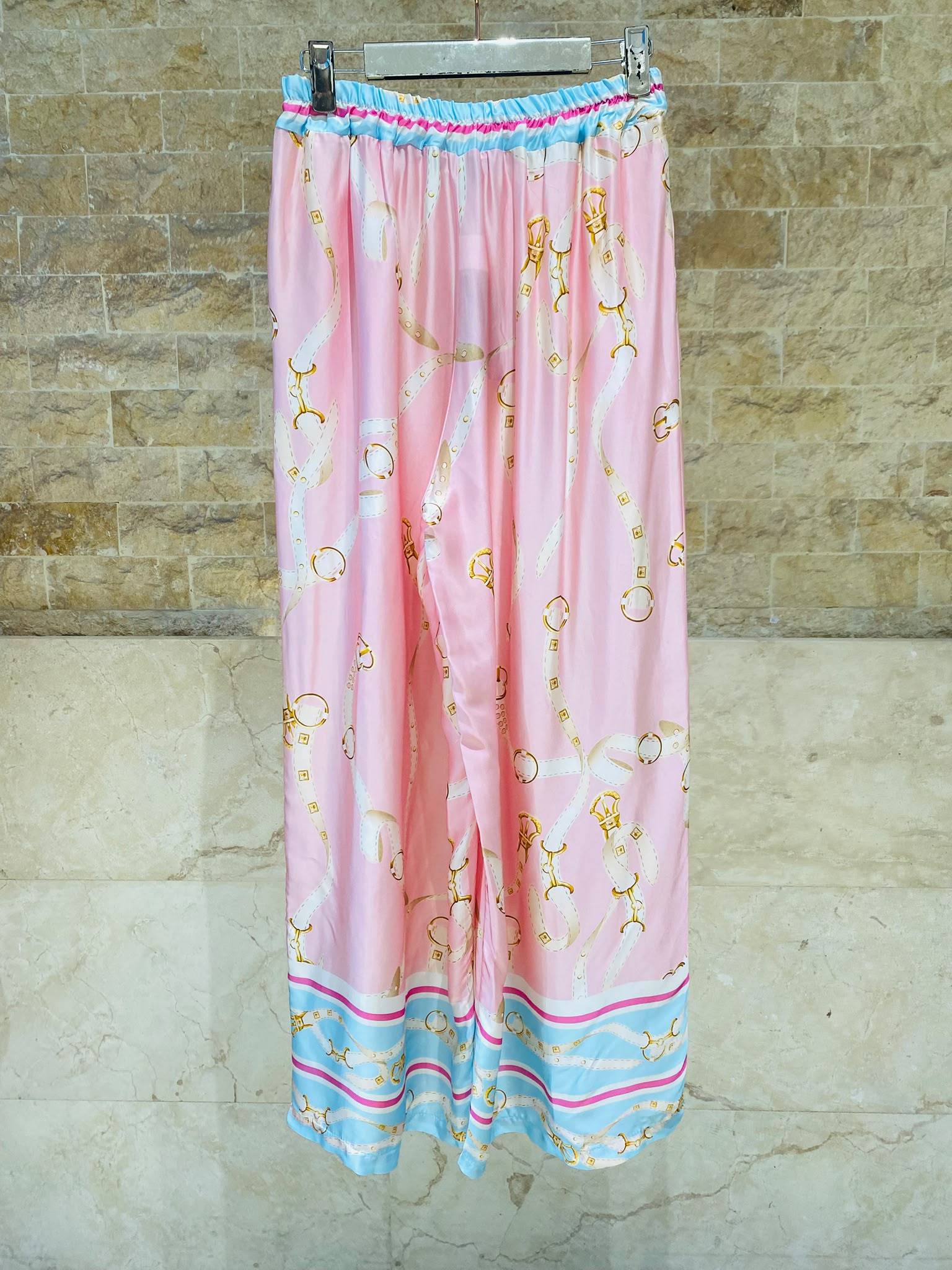 Equestrian Print Satin Two-Piece Set KD9712/6637VS-1