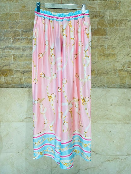 Equestrian Print Satin Two-Piece Set KD9712/6637VS-1