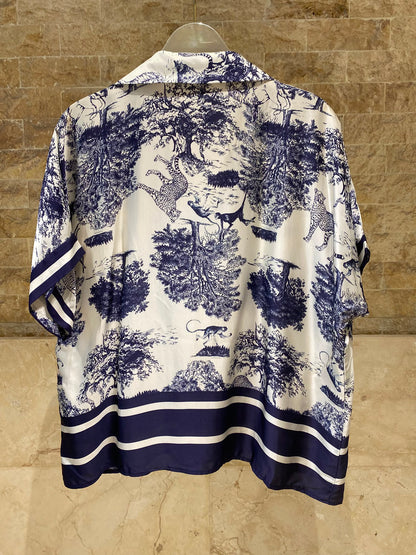 Toile de Jouy Print Satin Top and Pants Set KD7607/6637-2