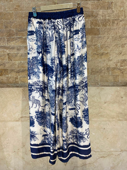 Toile de Jouy Print Satin Top and Pants Set KD7607/6637-2
