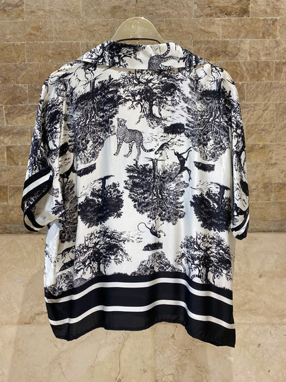 Toile de Jouy Print Satin Top and Pants Set KD7607/6637-2