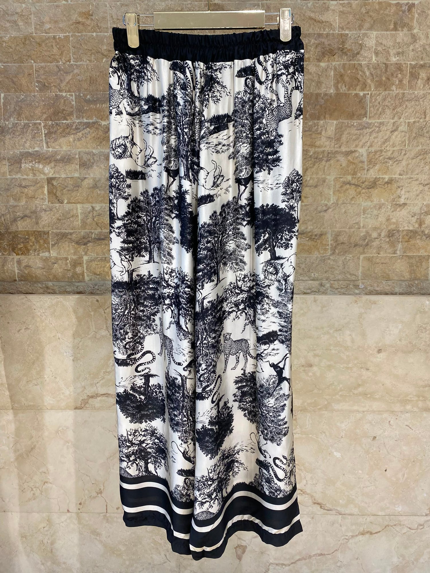 Toile de Jouy Print Satin Top and Pants Set KD7607/6637-2