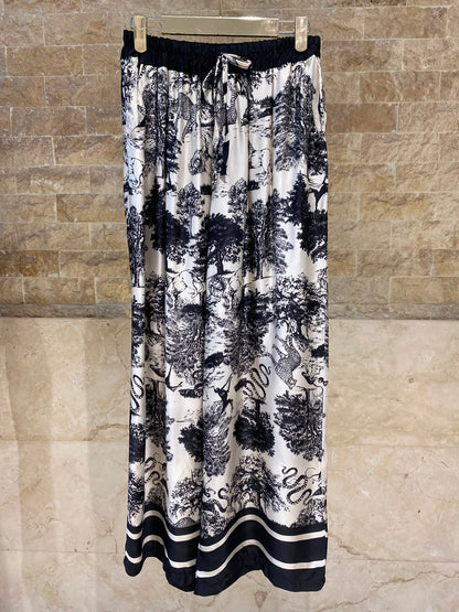 Toile de Jouy Print Satin Top and Pants Set KD7607/6637-2