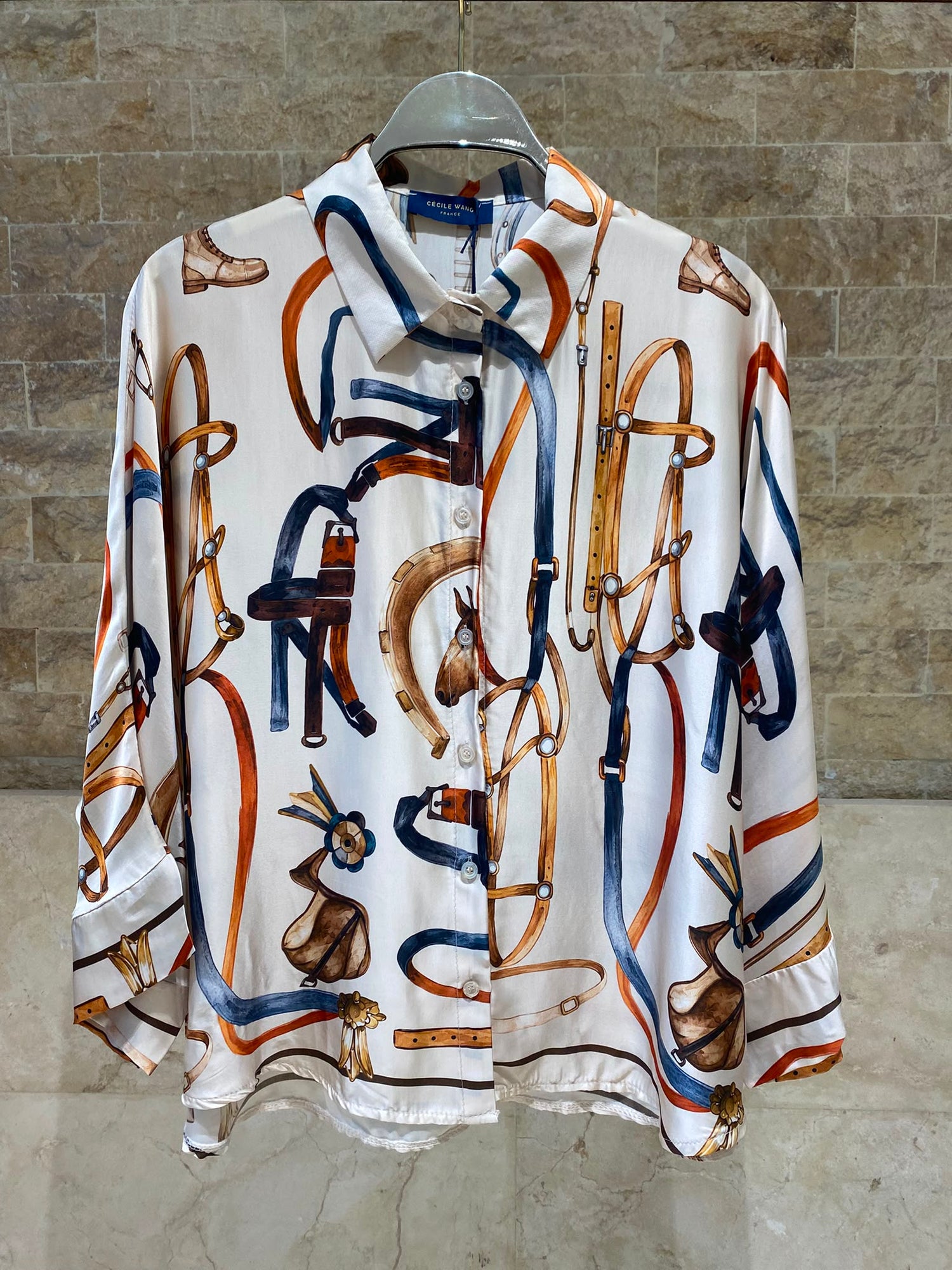 Equestrian Printed Satin Shirt and Pants Set KD9721/6637VS-41