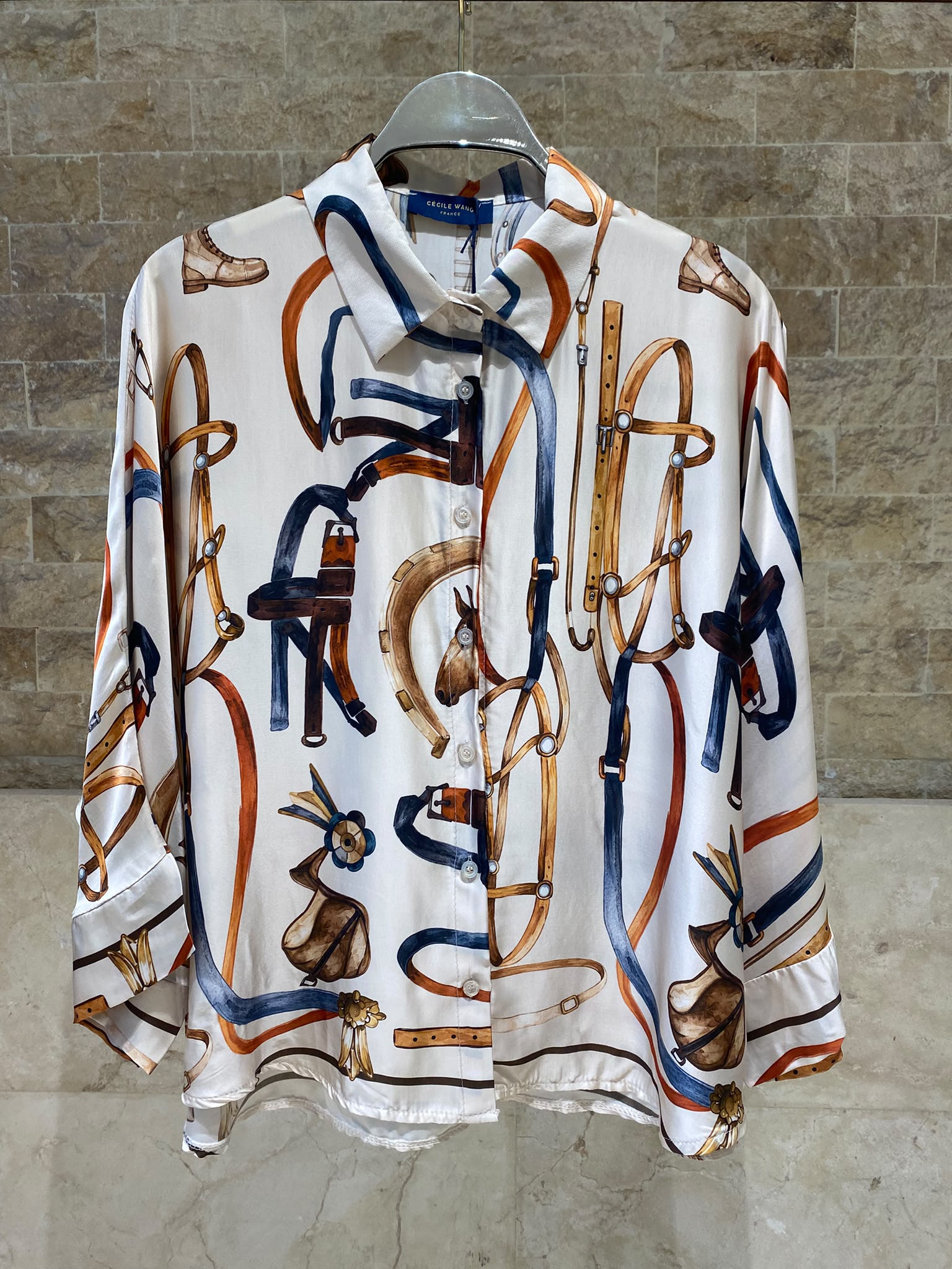Equestrian Printed Satin Shirt and Pants Set KD9721/6637VS-41