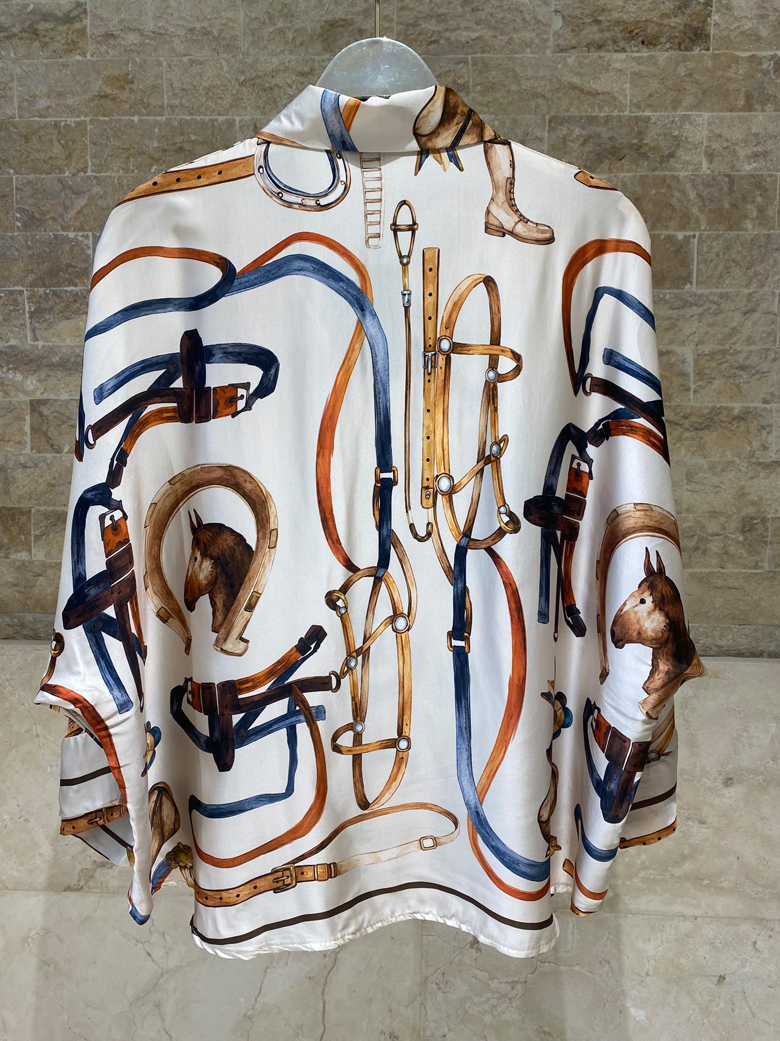 Equestrian Printed Satin Shirt and Pants Set KD9721/6637VS-41
