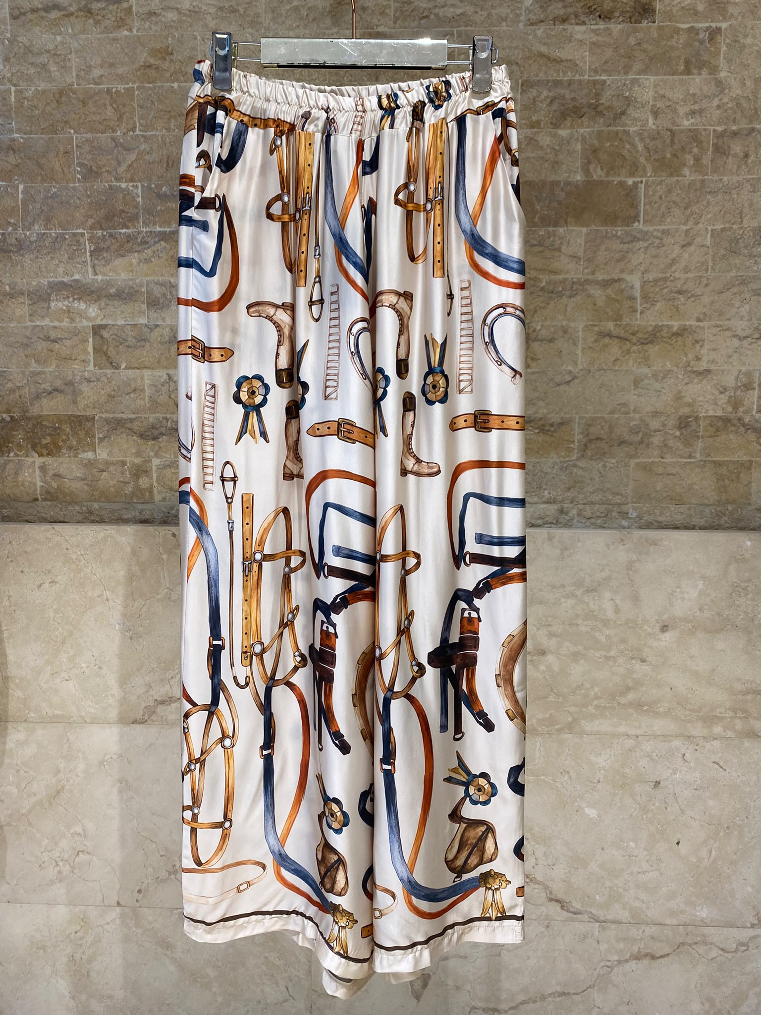 Equestrian Printed Satin Shirt and Pants Set KD9721/6637VS-41