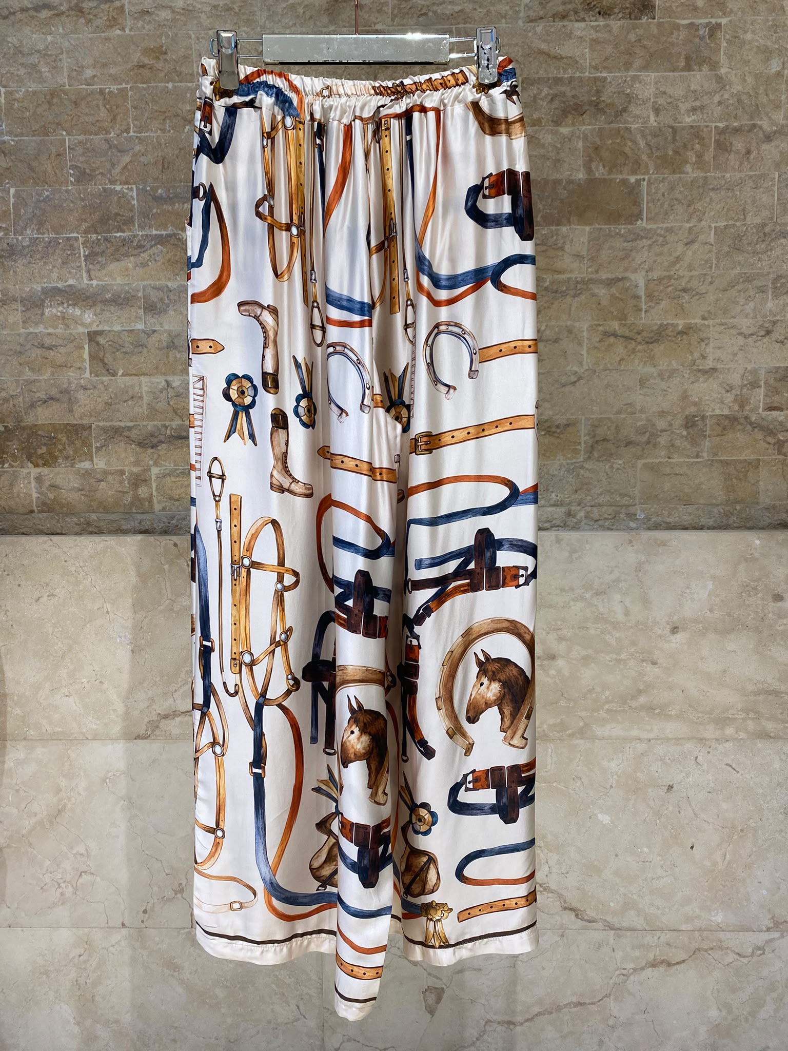Equestrian Printed Satin Shirt and Pants Set KD9721/6637VS-41