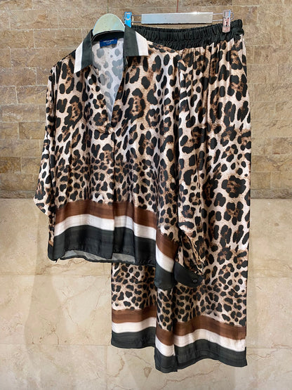 Leopard Printed Satin Top and Pants Set KD9233/7789VS-42