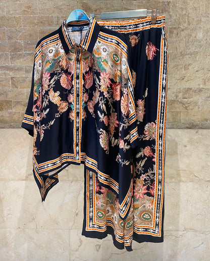 Bohemian Floral Satin Shirt and Pants Set KD8871/9099-12