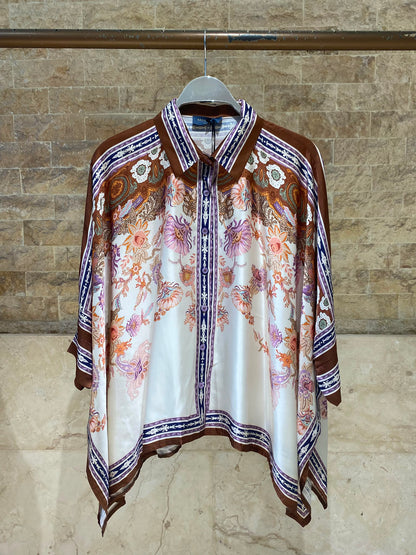 Bohemian Floral Satin Shirt and Pants Set KD8871/9099-12