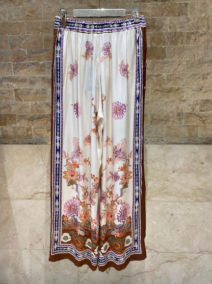 Bohemian Floral Satin Shirt and Pants Set KD8871/9099-12