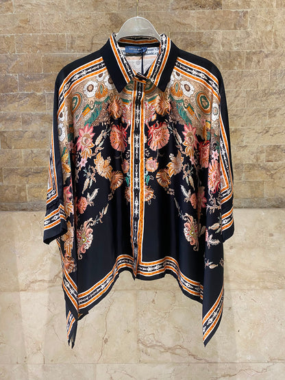 Bohemian Floral Satin Shirt and Pants Set KD8871/9099-12
