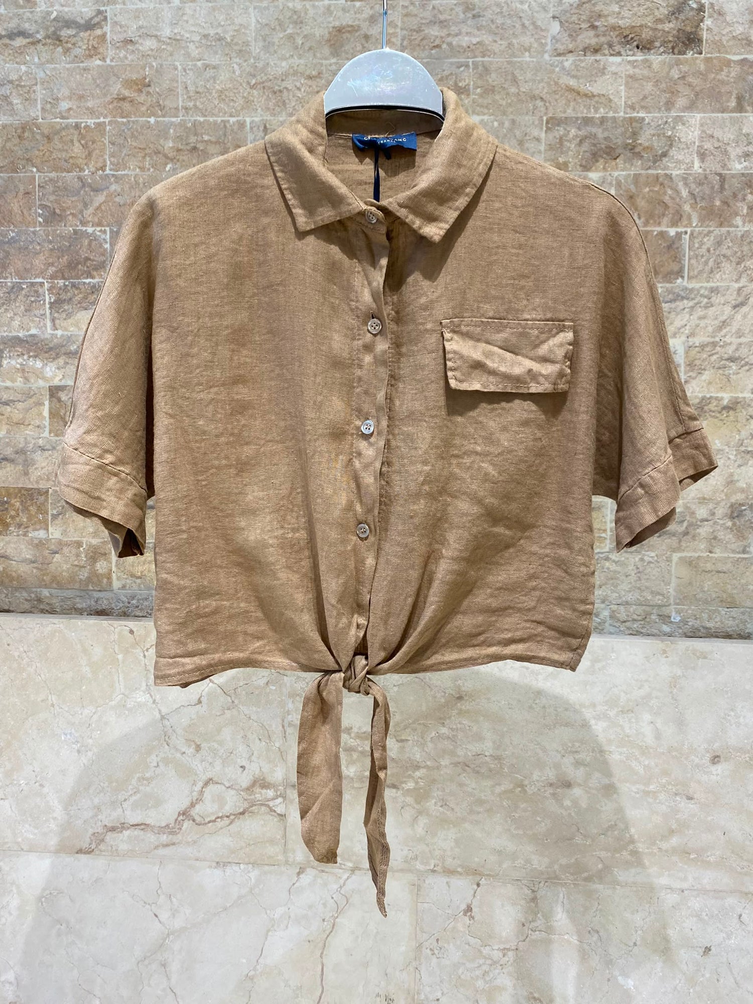 Linen Blend Crop Shirt TDM29719L