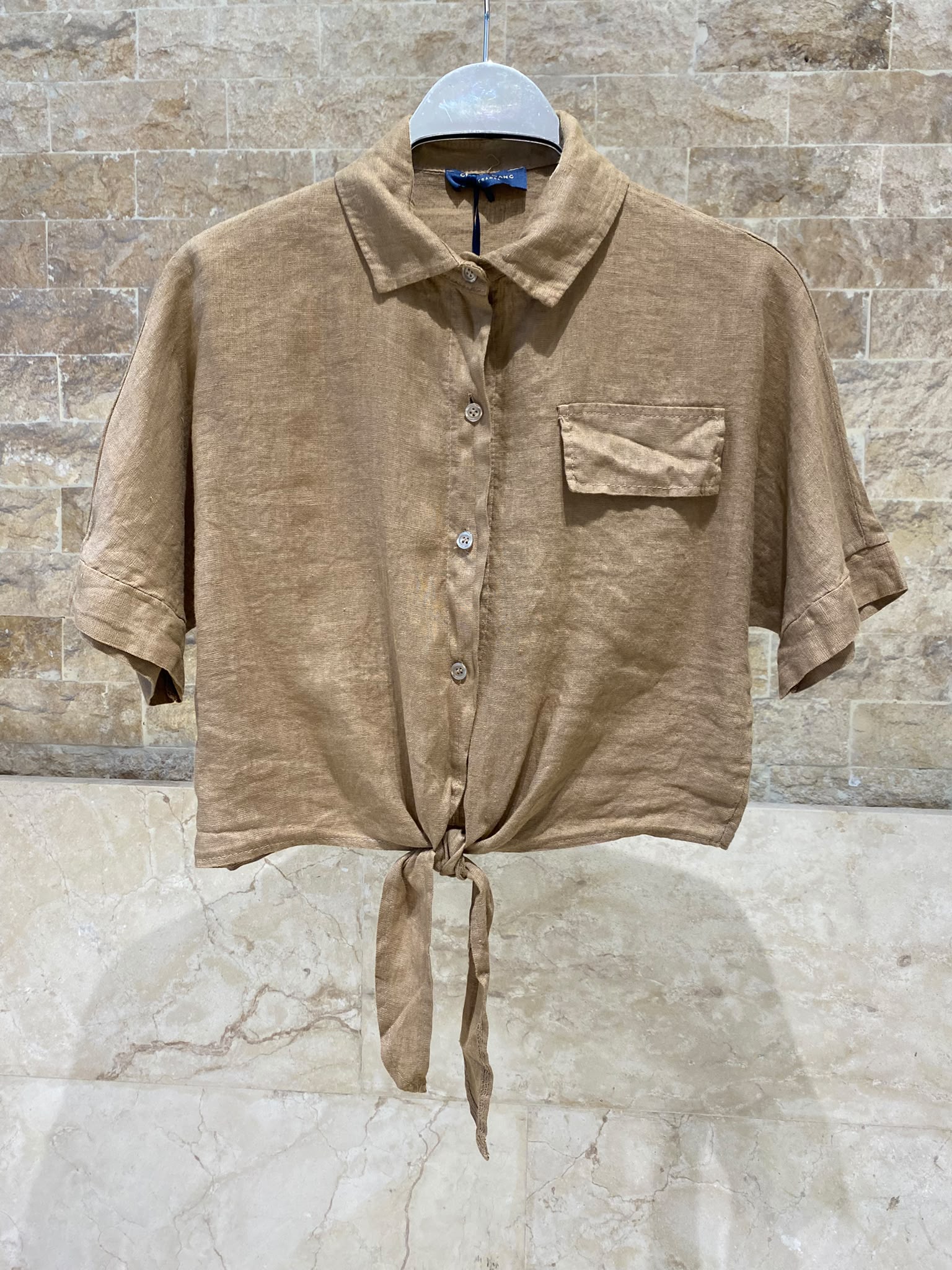Linen Blend Crop Shirt TDM29719L