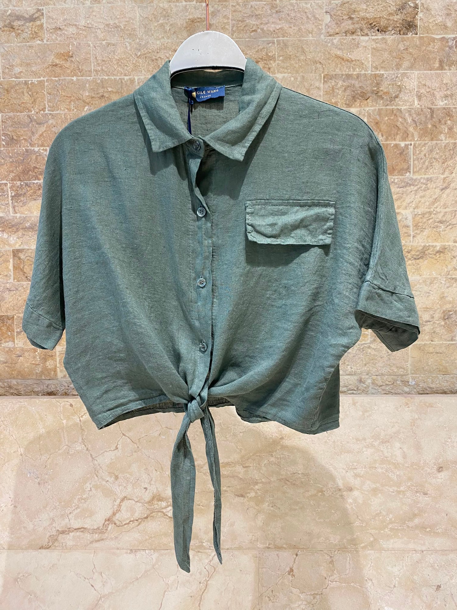 Linen Blend Crop Shirt TDM29719L