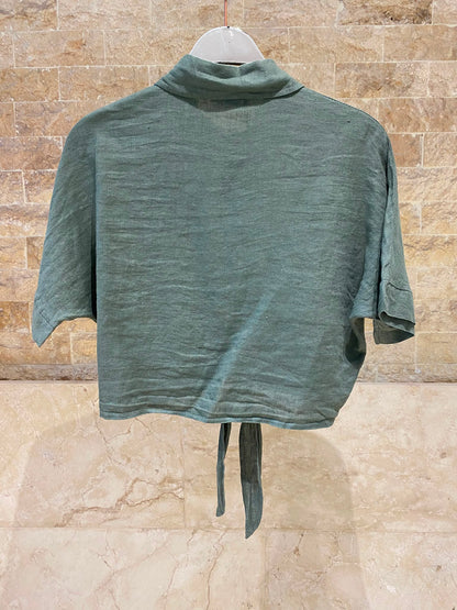 Linen Blend Crop Shirt TDM29719L