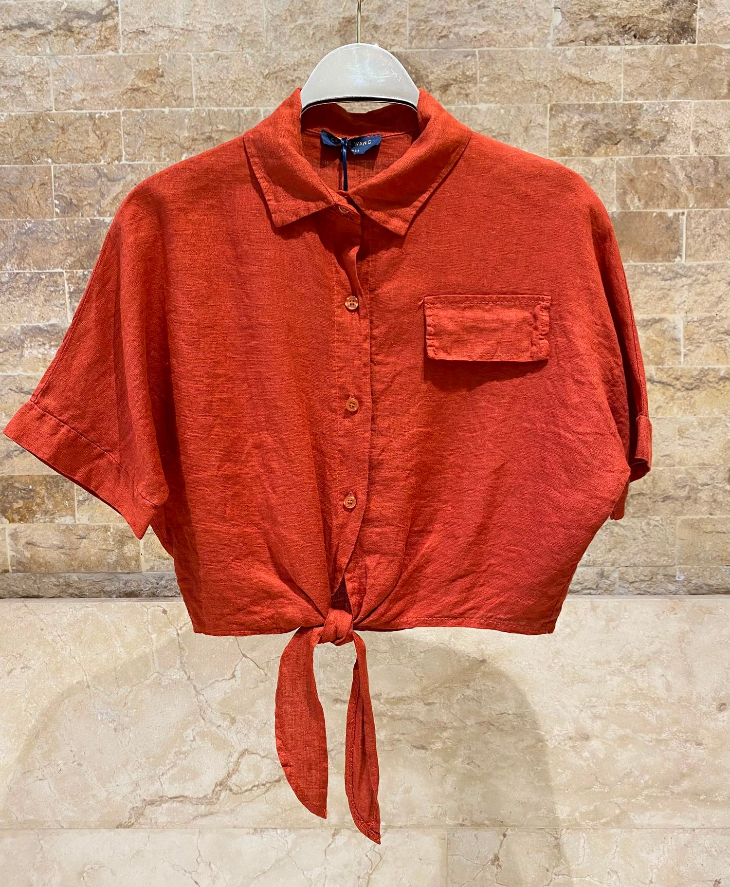 Linen Blend Crop Shirt TDM29719L