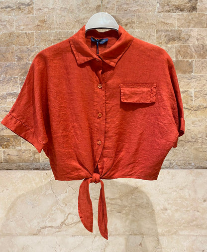 Linen Blend Crop Shirt TDM29719L