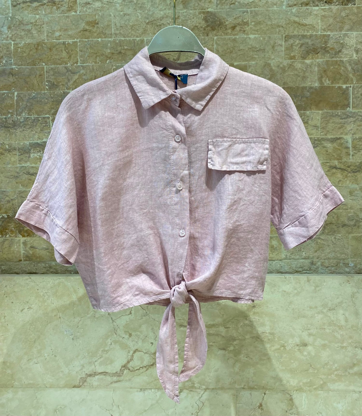 Linen Blend Crop Shirt TDM29719L
