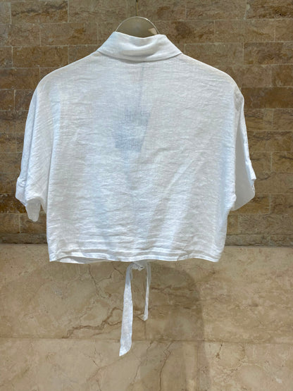Linen Blend Crop Shirt TDM29719L