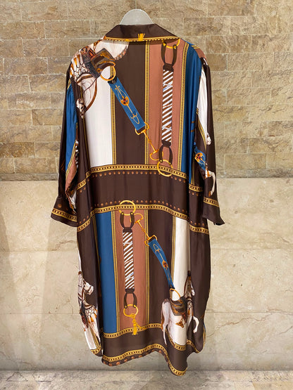 KD6120VS-2 Equestrian Print Satin Oversized Dress