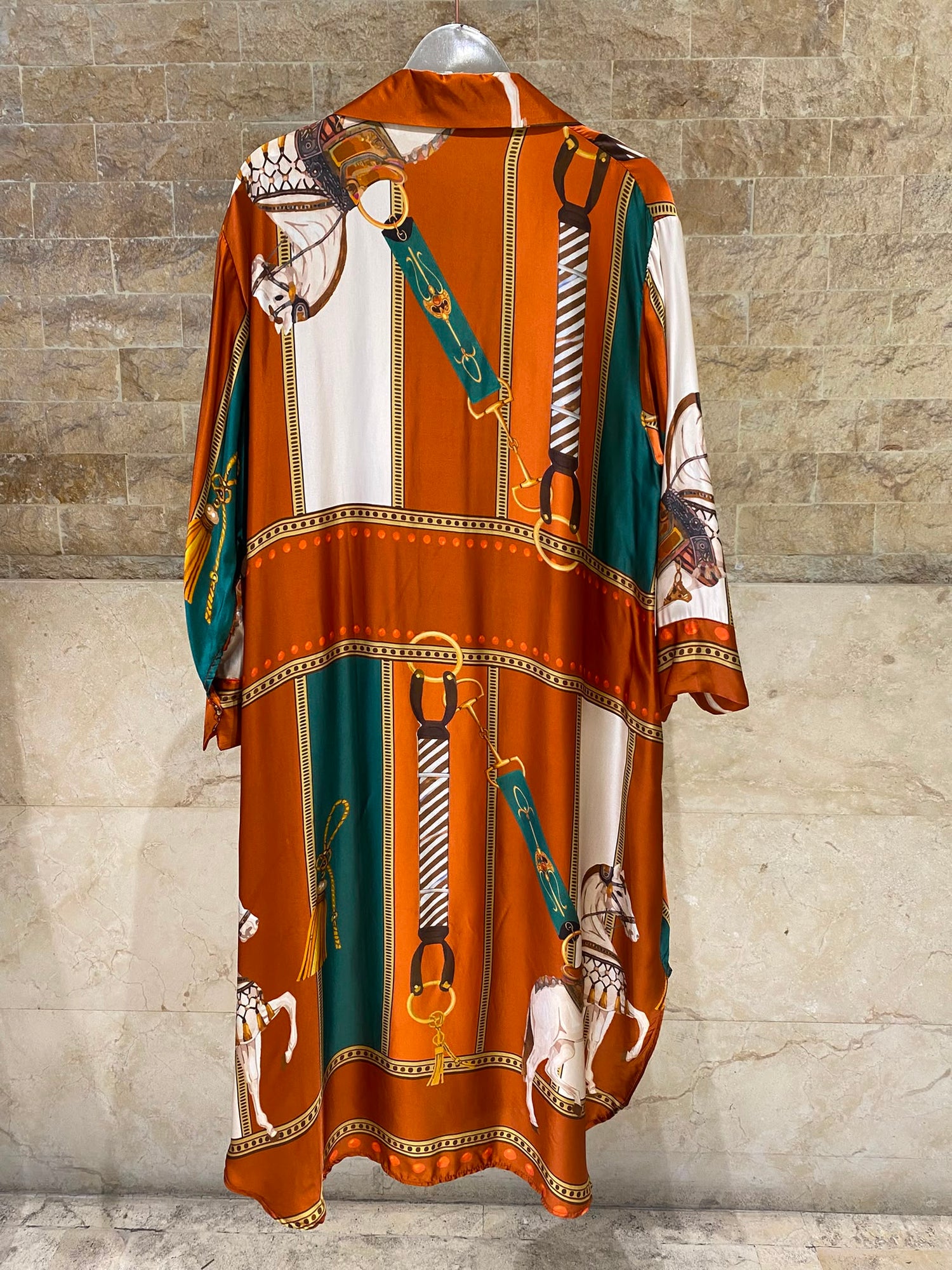 KD6120VS-2 Equestrian Print Satin Oversized Dress