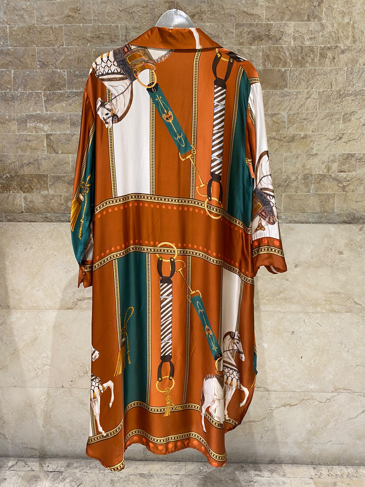 KD6120VS-2 Equestrian Print Satin Oversized Dress