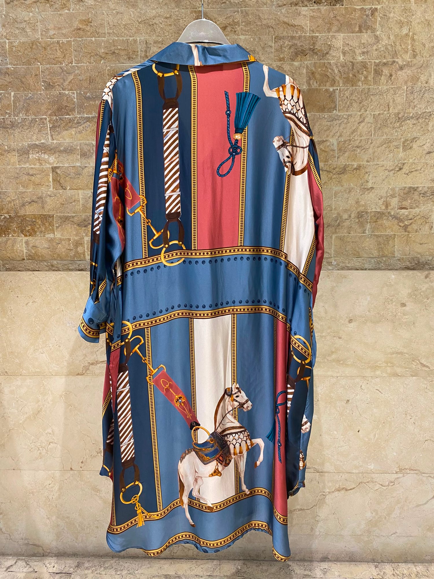 KD6120VS-2 Equestrian Print Satin Oversized Dress