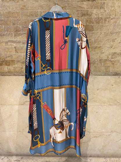 KD6120VS-2 Equestrian Print Satin Oversized Dress