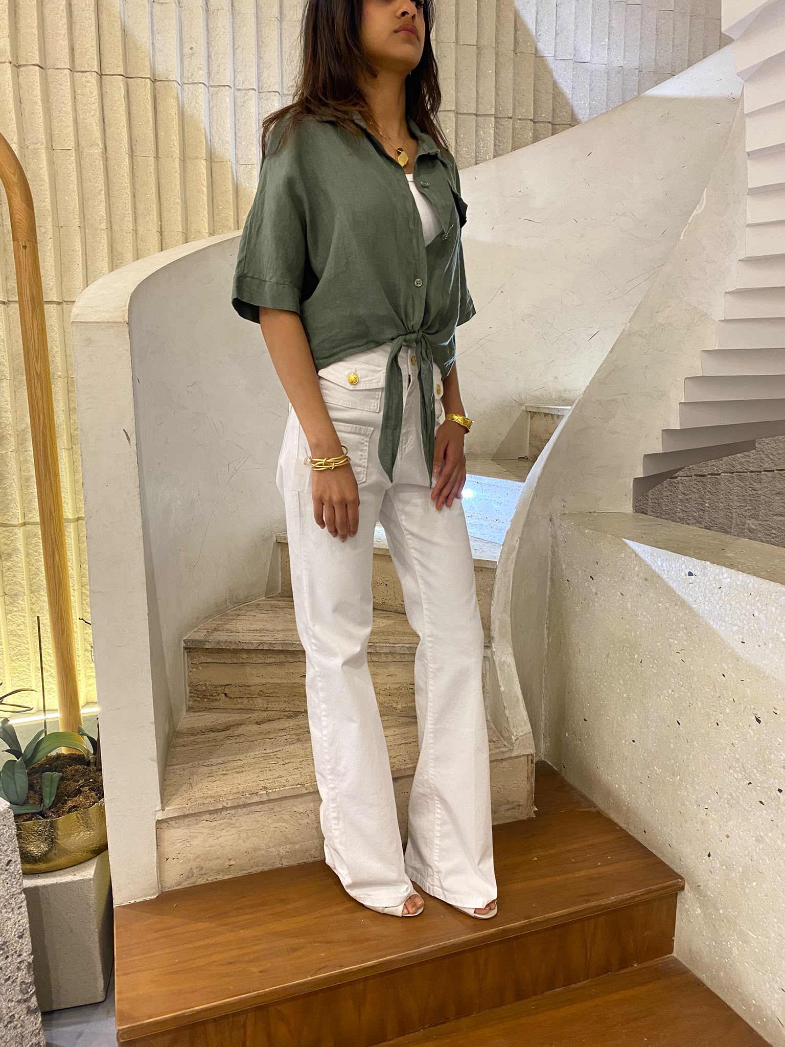 Linen Blend Crop Shirt TDM29719L
