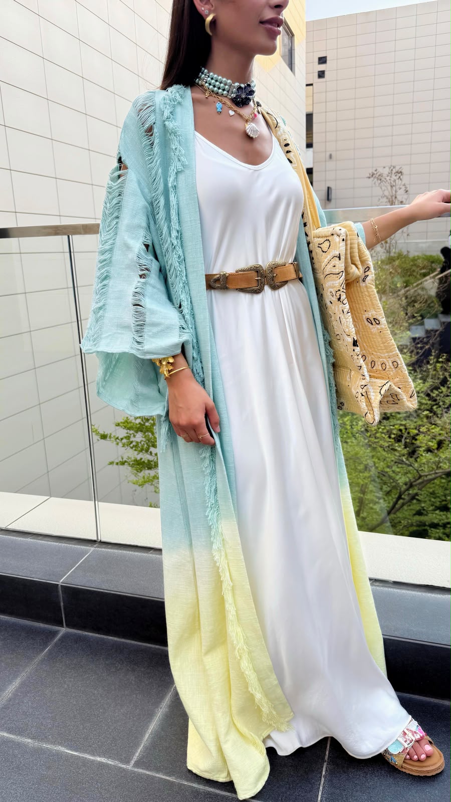 Dore Fringed Tie Dye Kimono