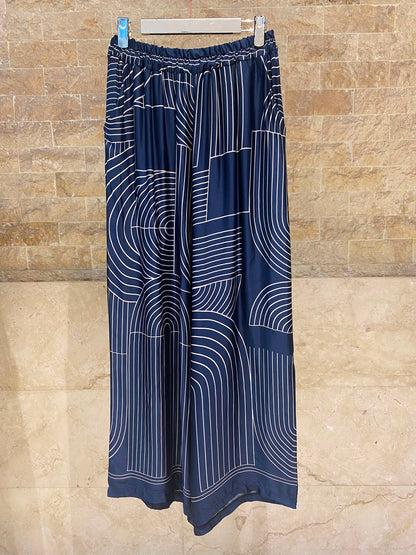 KD7607/7789VS-29 Geometric Arch and Line Patterned  Satin Shirt and Pants