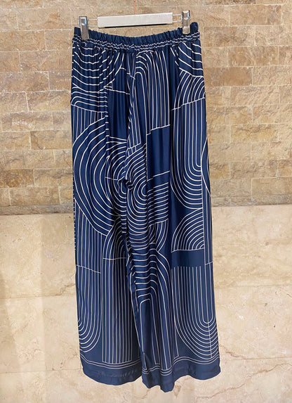 KD7607/7789VS-29 Geometric Arch and Line Patterned  Satin Shirt and Pants