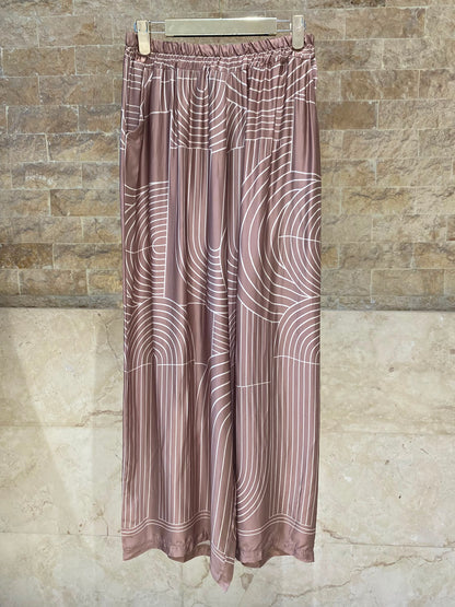 KD7607/7789VS-29 Geometric Arch and Line Patterned  Satin Shirt and Pants