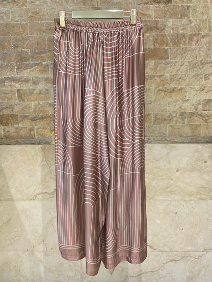 KD7607/7789VS-29 Geometric Arch and Line Patterned  Satin Shirt and Pants