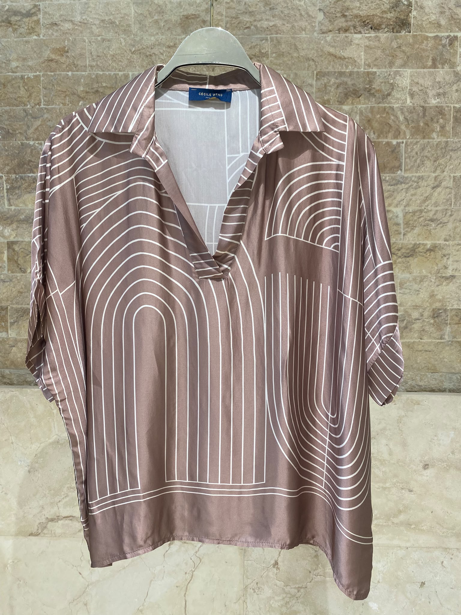 KD7607/7789VS-29 Geometric Arch and Line Patterned  Satin Shirt and Pants