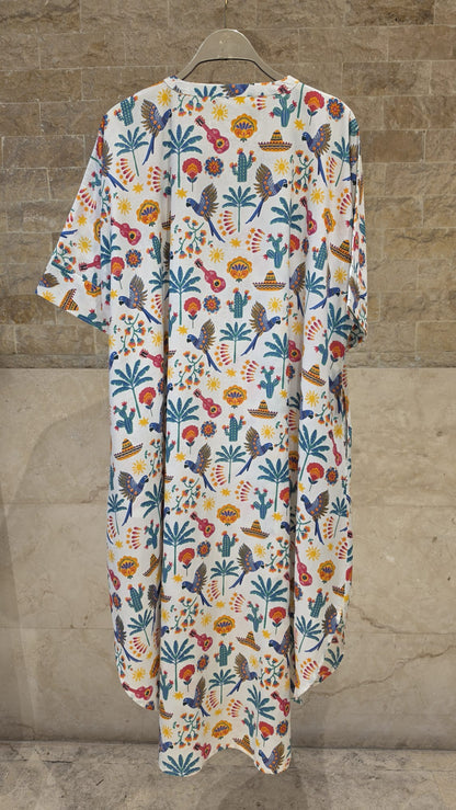 67958-1316 Colorful Folk-Art and Tropical Print Tunic Dress
