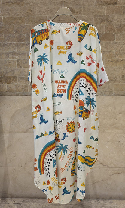 67958-0303 Summer Themed Graphic Print Tunic Dress