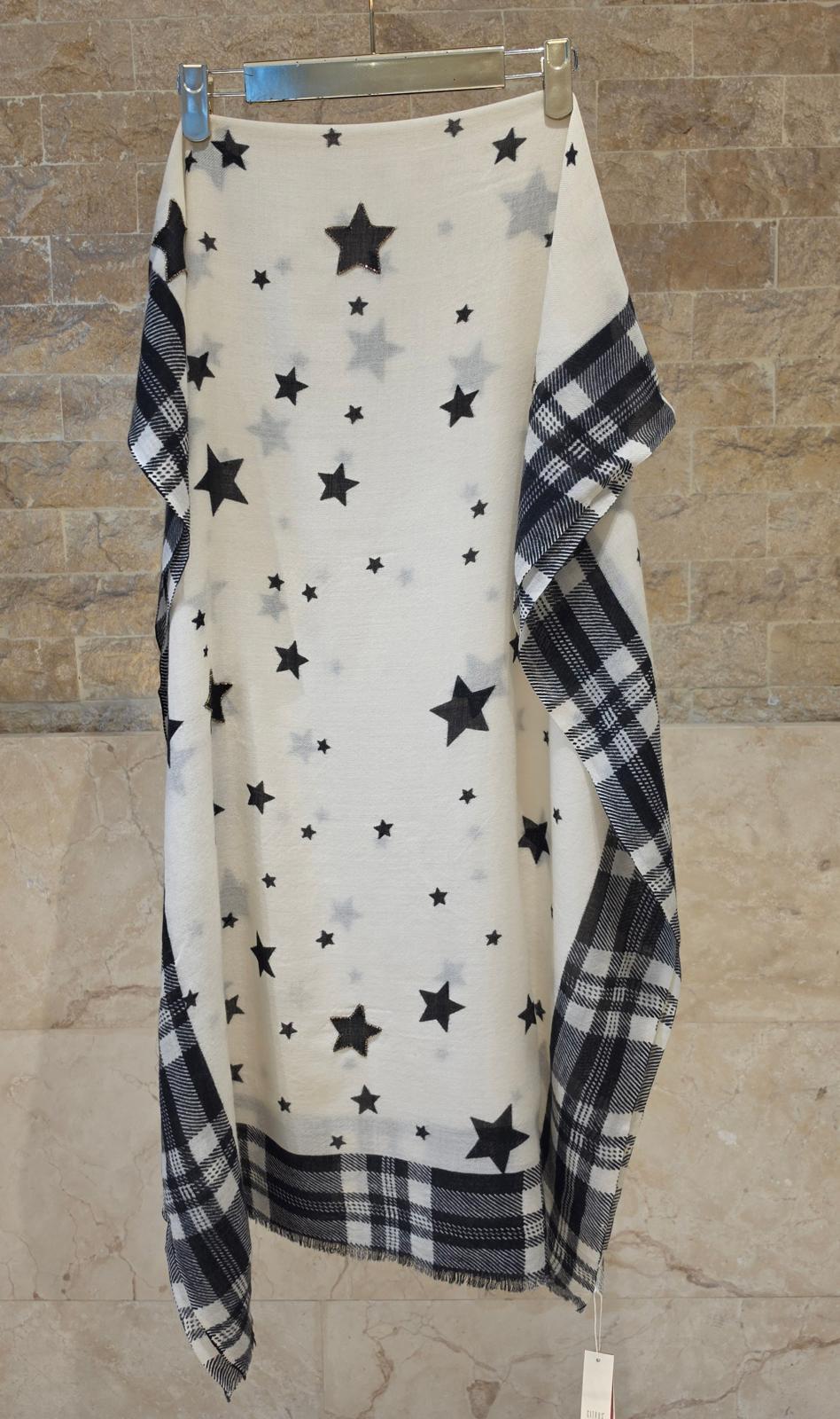 C23455 Star Border Checkered Scarf