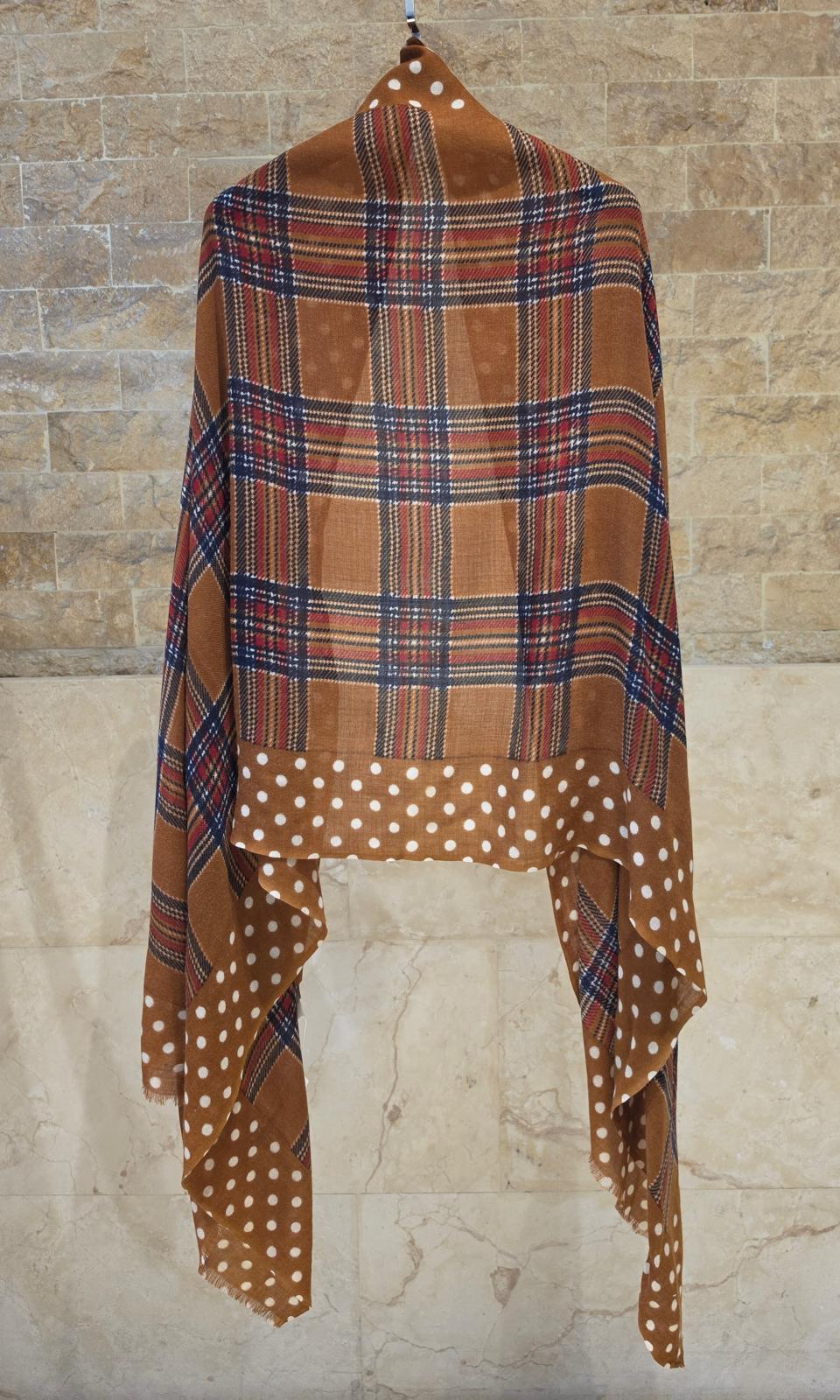 C211049 Tartan Check Dot Border Scarf