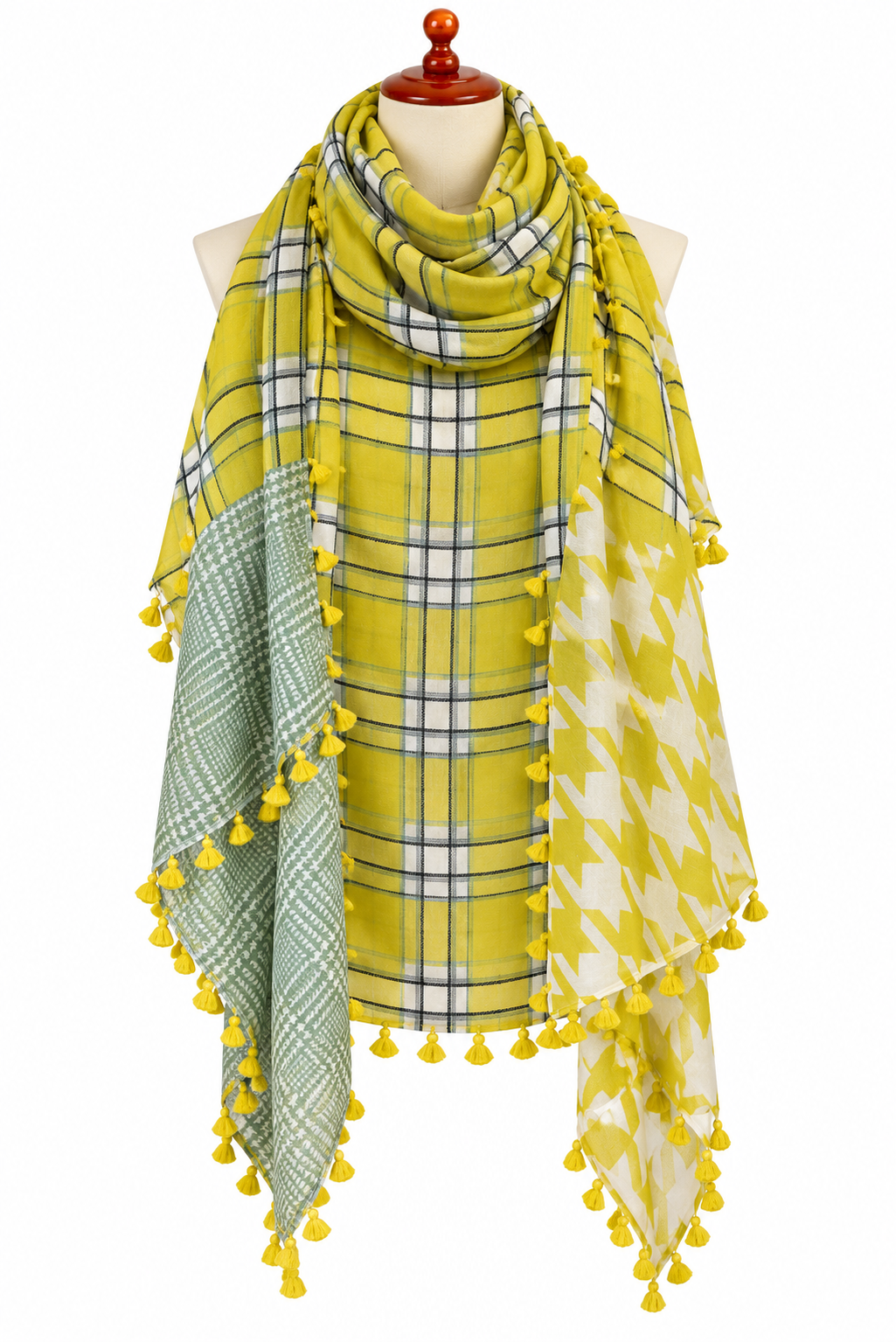 C22790 Big Hound Check Pompom Scarf