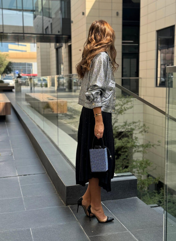 COB0S6021 (Glitter Pleated Skirt) تنورة مطوية بريق