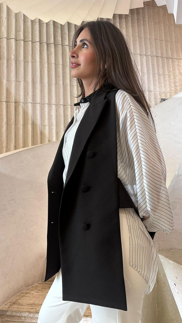 44-7008 Semi Transparent Striped Shirt قميص مخطط شبه شفاف