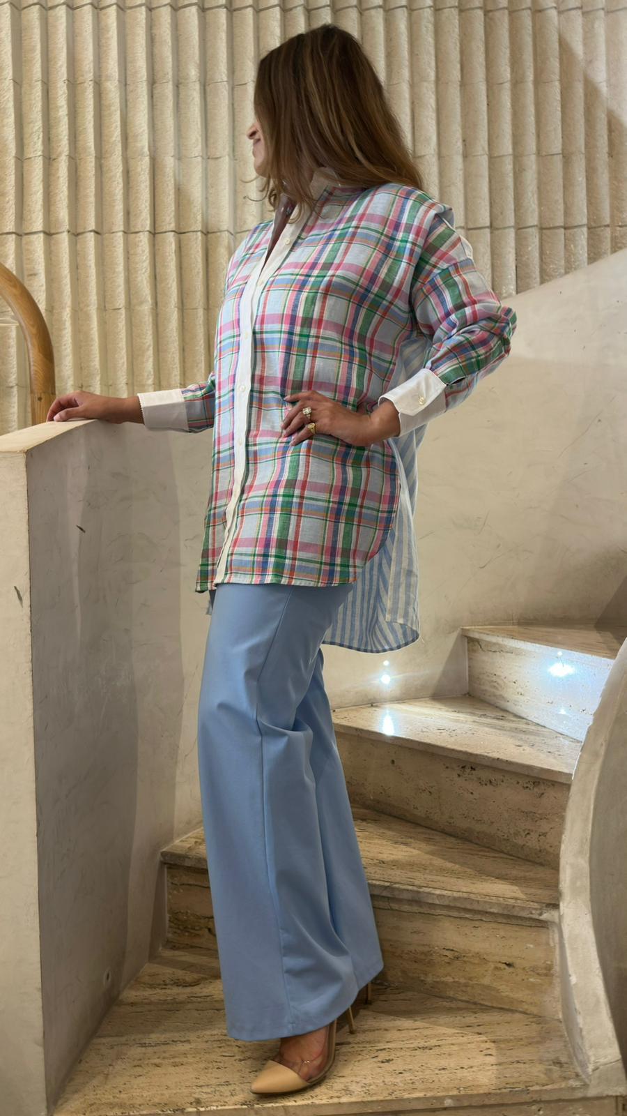 33365 Multicolor Checkered Oversized Shirt - Brown Loft