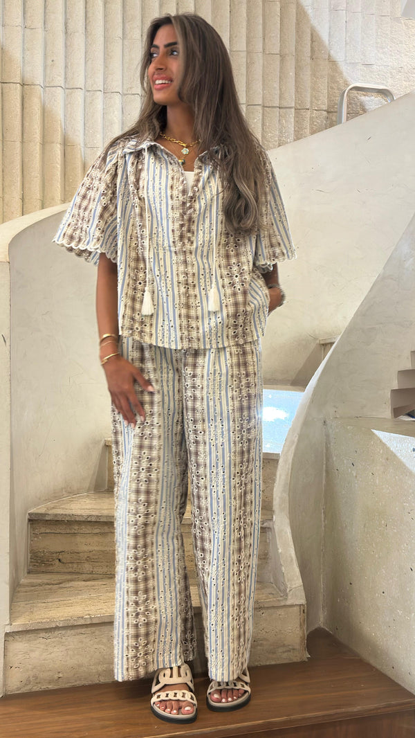Nickita/Aude Eyelet Embroidery Top and Pants بلوزة وبنطال مطرزان بفتحات معدنية